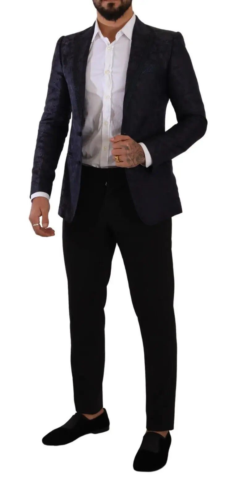 Blazer dolce & gabbana bleu marine en jacquard floral en soie avec motif subtil et coupe ajustée