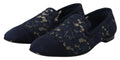 Mocassins dolce & gabbana en dentelle bleue marine avec finition en daim et motif floral élégants pour femmes