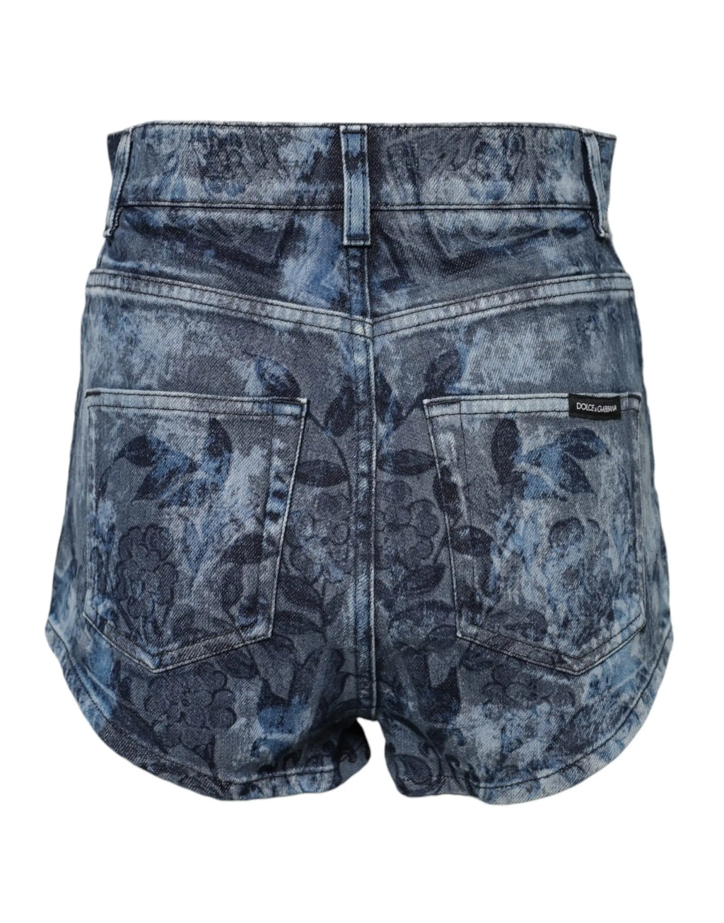 Short en jean bleu dolce gabbana avec motif floral fané et feuilles foncées en coton taille haute