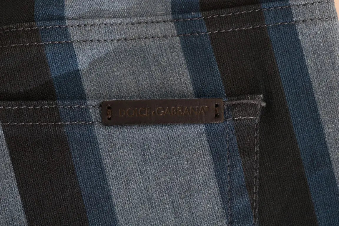 Jean dolce gabbana blue girly en coton rayé bleu foncé et noir avec étiquette en cuir marron au dos