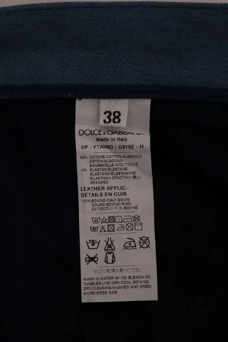 Étiquette blanche avec texte noir dolce & gabbana pour jean coton bleu rayé girly made in italy
