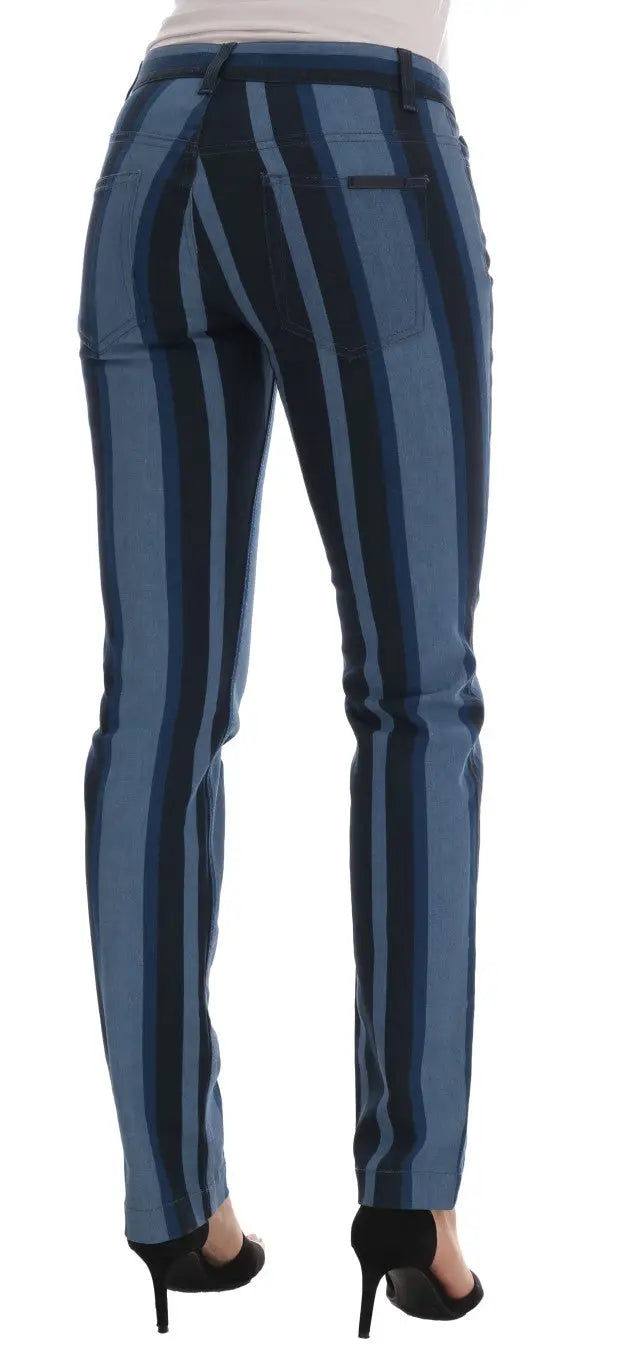 Pantalon femme dolce gabbana bleu et noir à rayures verticales en coton jeans girly