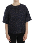 Top court bleu marine dolce & gabbana en soie avec imprimé subtil de clés dorées et grises