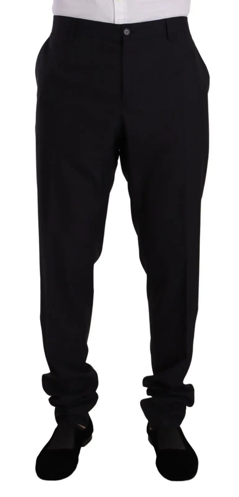 Pantalon noir formel dolce & gabbana avec coupe ajustée et revers roulés en laine pour costume bleu gold