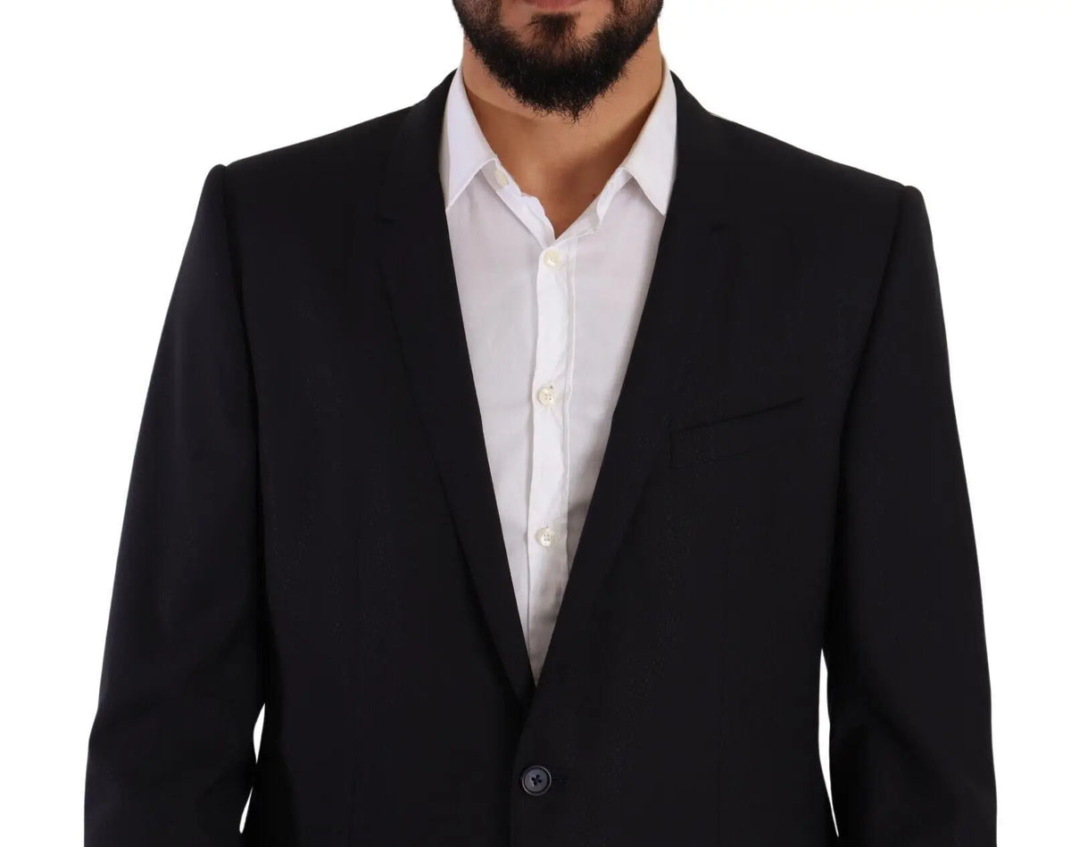 Blazer noir sur mesure avec col cranté et fermeture à un bouton dans le costume bleu or en laine dolce & gabbana