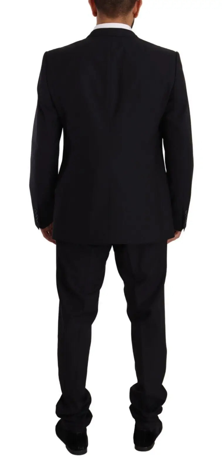 Costume deux pièces dolce & gabbana bleu or en laine avec chemise blanche classique sous le costume noir ajusté