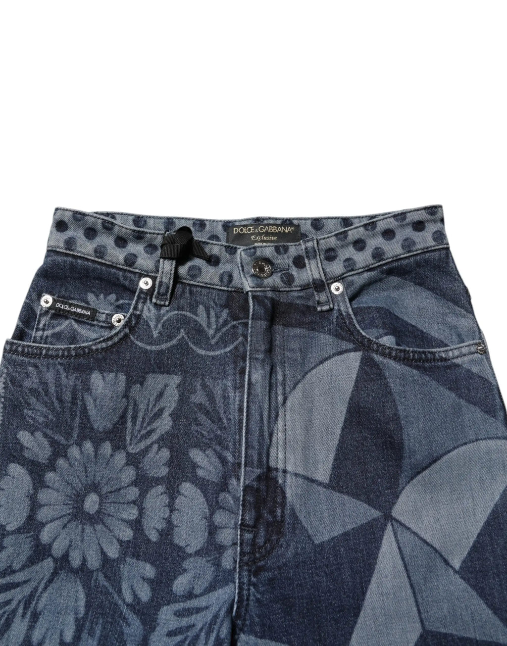 Jean skinny en coton bleu dolce & gabbana avec imprimé graphique floral et géométrique en plusieurs tons de bleu