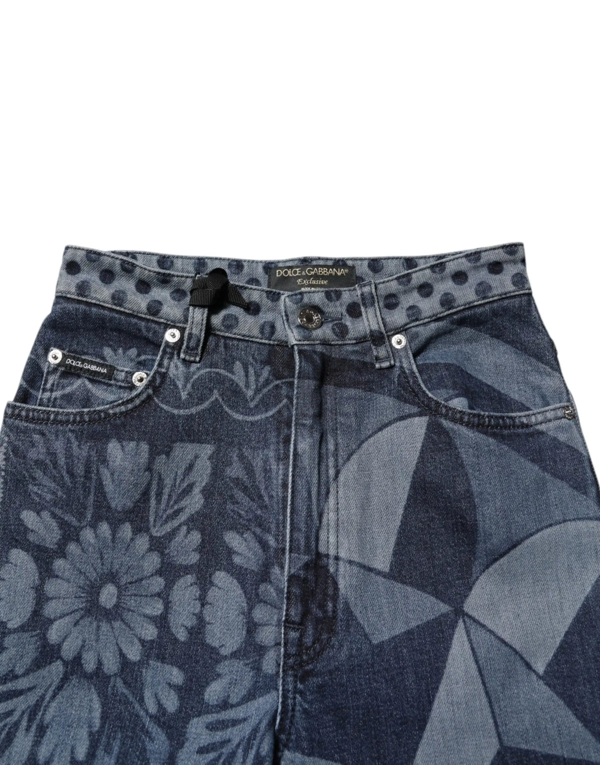 Jean skinny en coton bleu dolce & gabbana avec imprimé graphique floral et géométrique en plusieurs tons de bleu