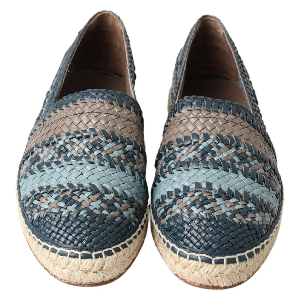 Espadrilles dolce & gabbana bleu et beige en cuir tressé et semelle en jute style loafers buffalo