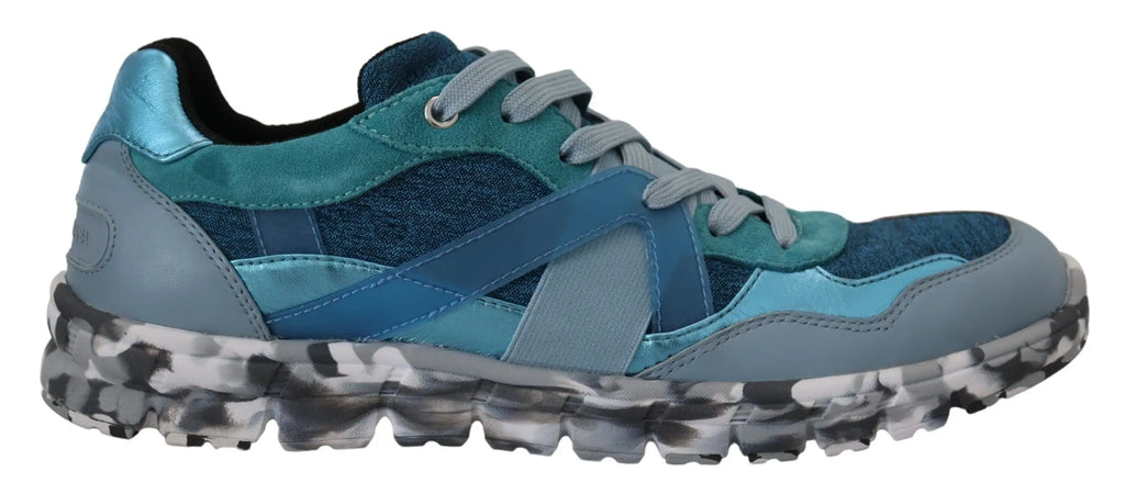 Dolce & gabbana baskets basses sport en cuir bleu et gris avec semelle camouflage bleu et teal multi-matériaux