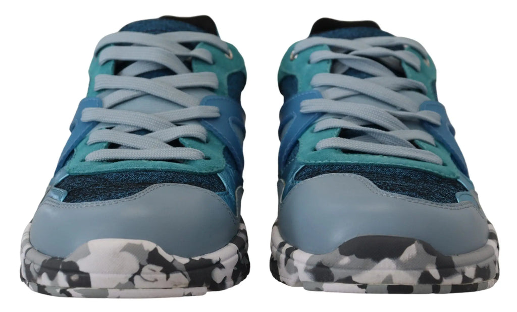 Dolce & gabbana baskets basses sport en cuir bleu et gris avec semelle camouflage bleu et sarcelle