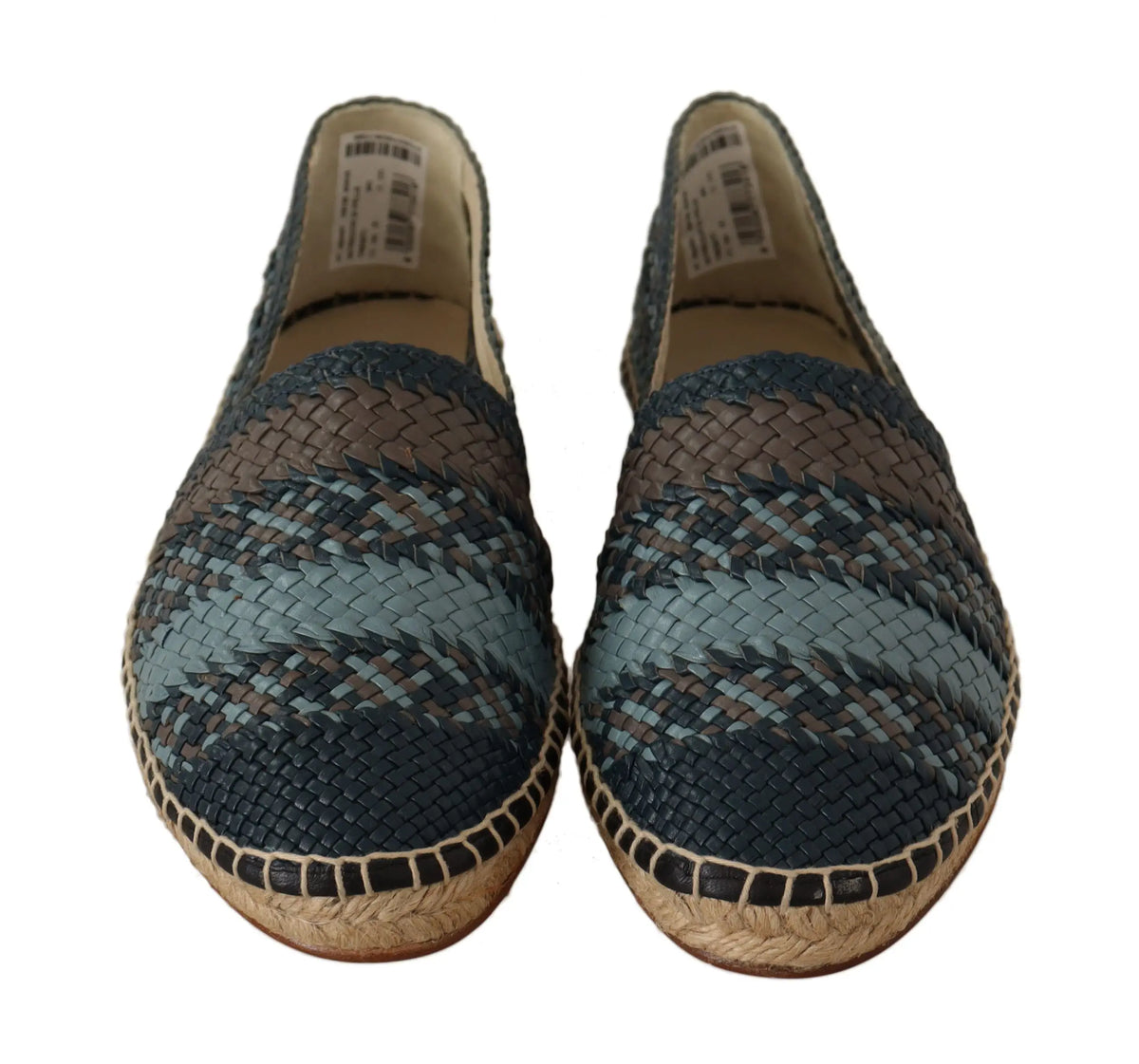 Espadrilles slip on dolce gabbana bleu gris tressées avec semelles naturelles en jute et texture tressée marron