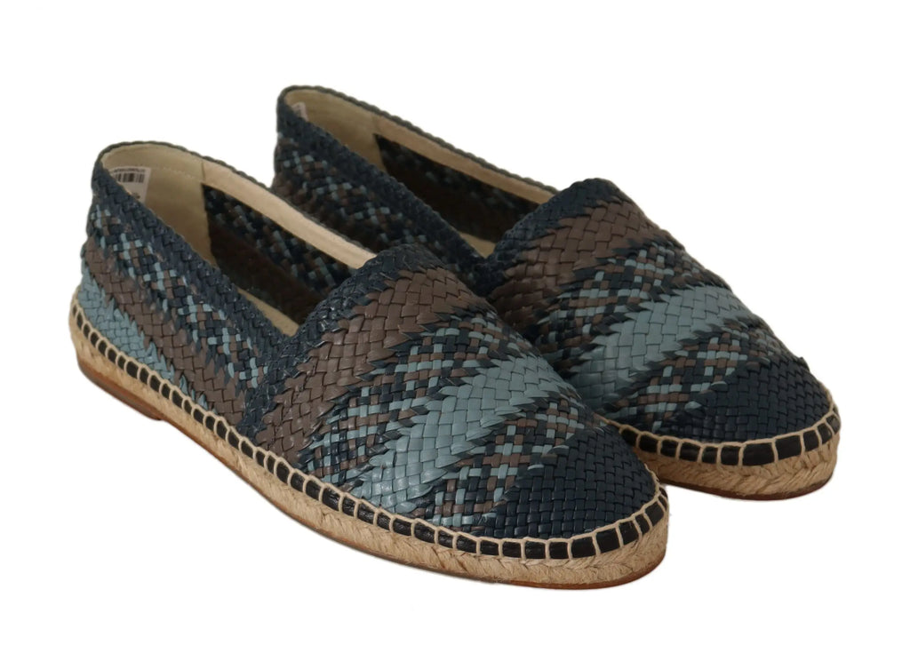 Dolce & gabbana chaussures espadrilles slip on bleu gris en toile tressée avec semelle en jute naturel