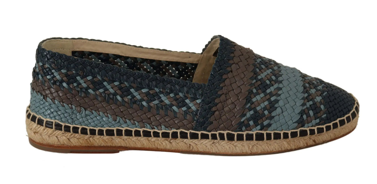 Espadrille slip-on bleu et marron dolce & gabbana en tissu tressé avec semelle en jute tressé