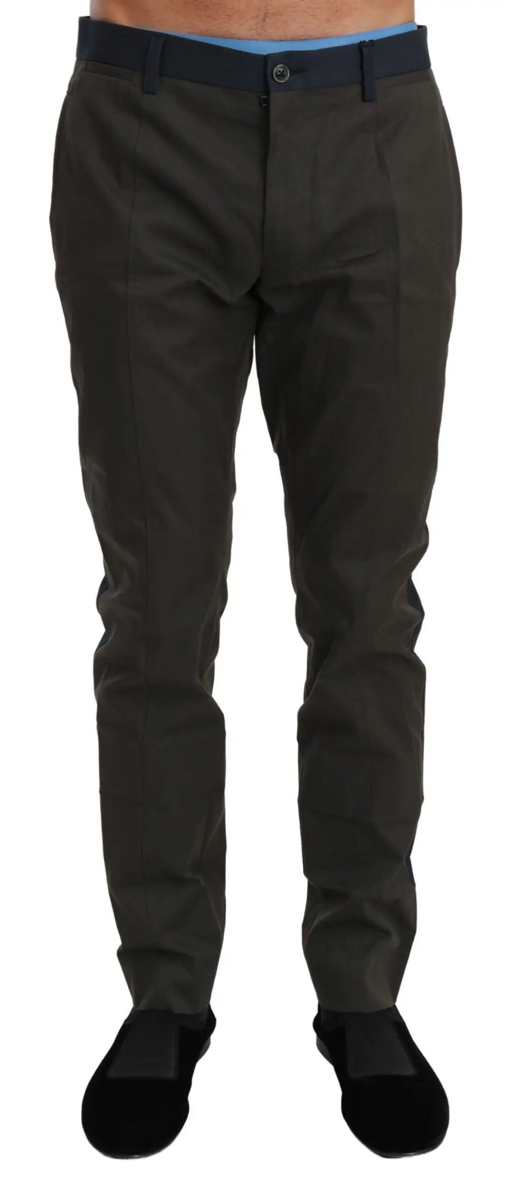 Pantalon chino vert olive foncé avec ceinture bleu marine contrastante dolce gabbana en coton rayé bleu gris