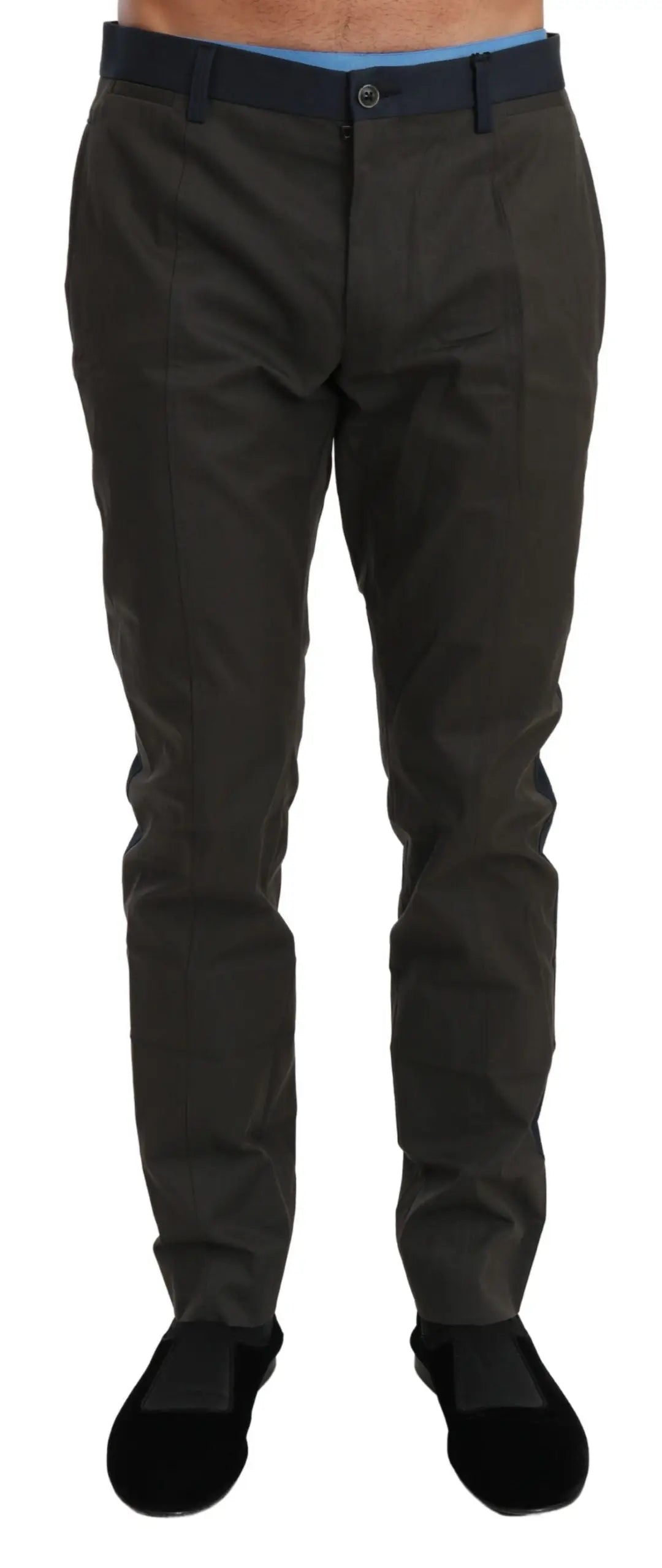 Pantalon chino vert olive foncé avec ceinture bleu marine contrastante dolce gabbana en coton rayé bleu gris