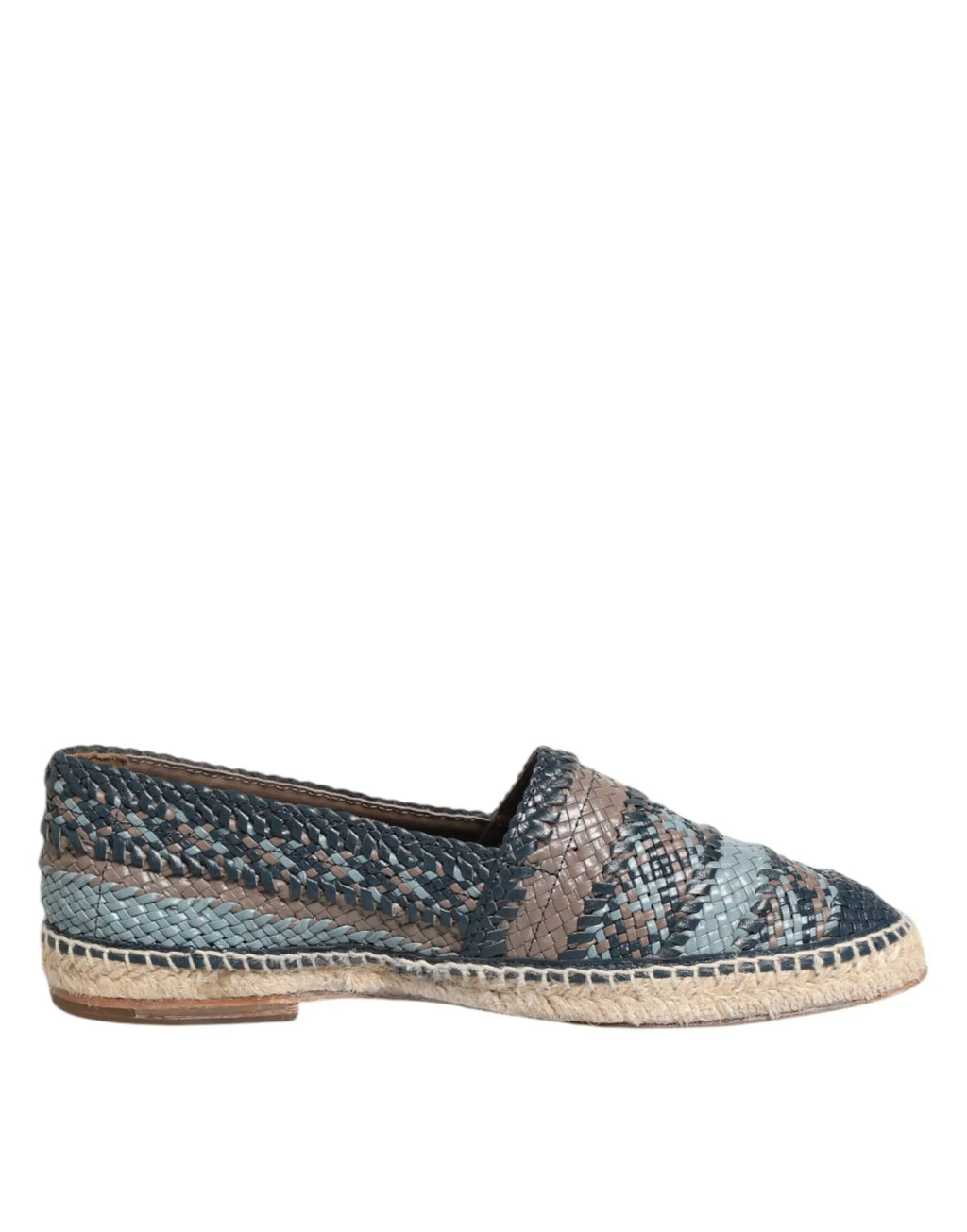 Espadrille loafer dolce & gabbana bleu gris en cuir tressé motif peau de serpent en bleu marron et beige