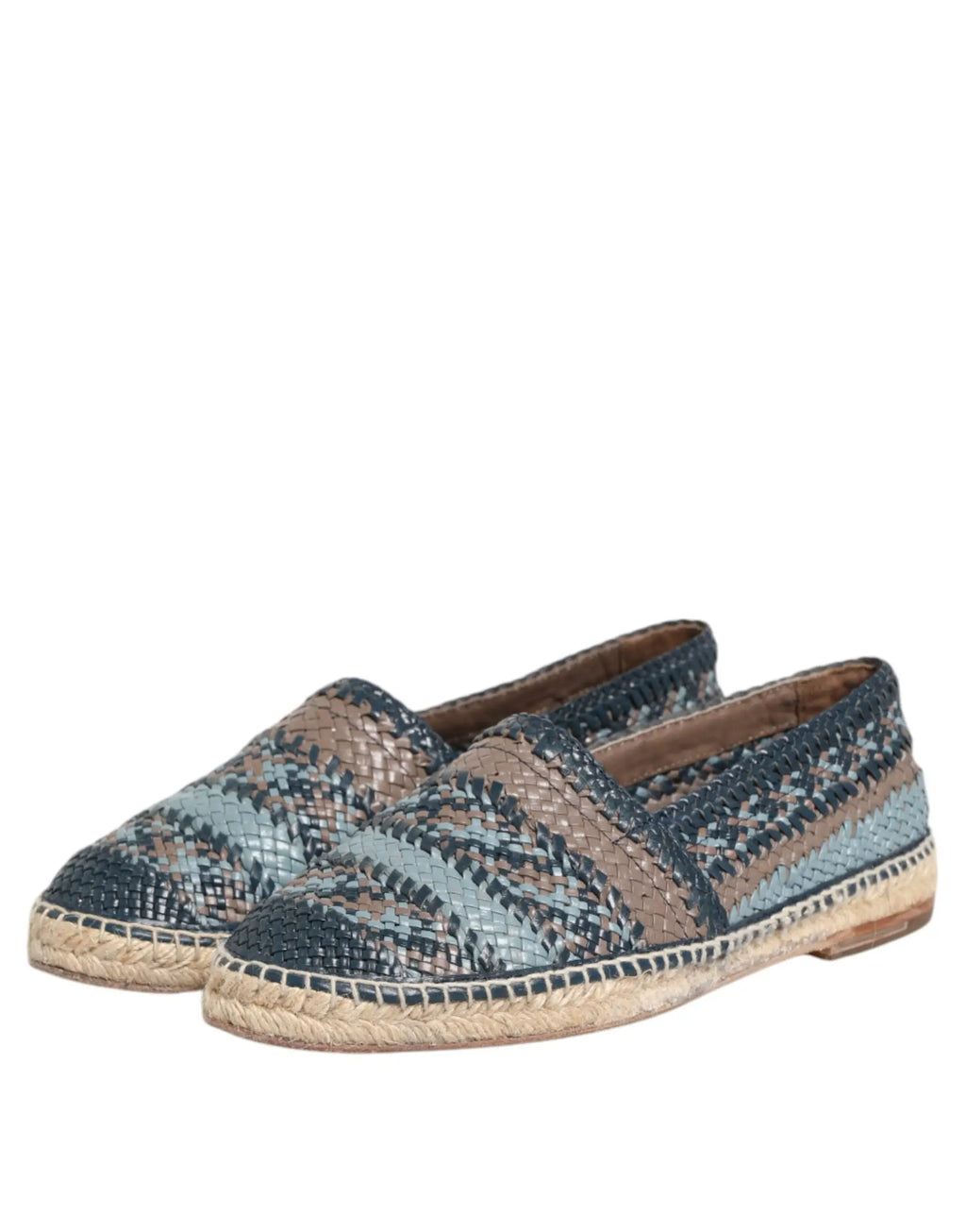 Dolce & gabbana espadrilles bleu beige en cuir tressé avec semelle en jute pour un style décontracté