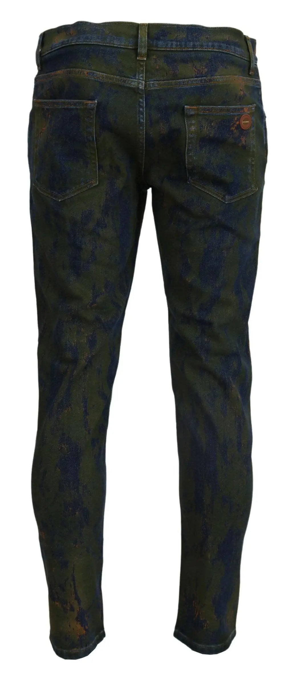 Jean skinny en denim coton bleu et vert dolce gabbana avec motif camouflage usé et patches décolorés