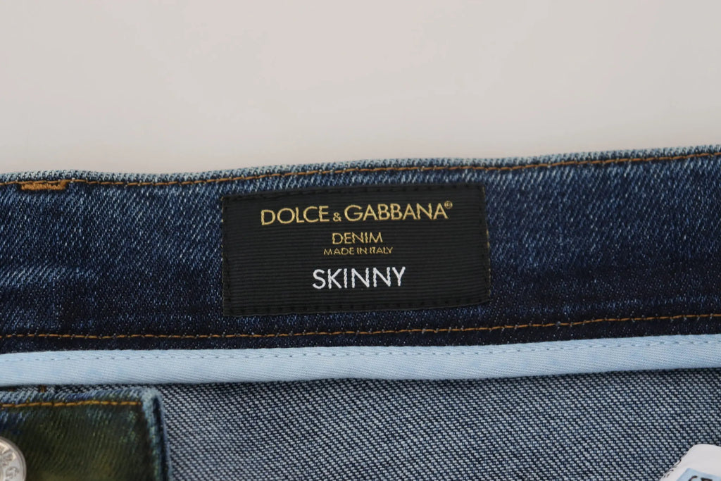 Jean skinny en denim de coton bleu foncé dolce & gabbana avec étiquette noire dorée made in italy