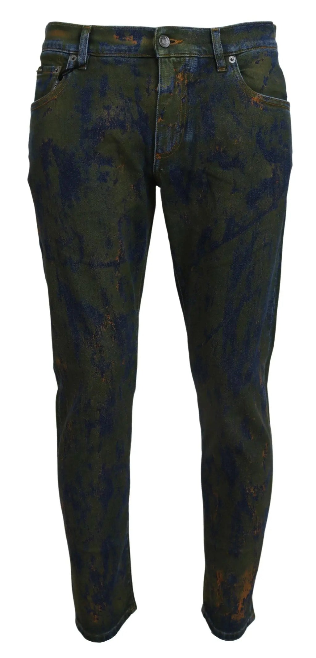 Jean skinny en coton bleu vert dolce & gabbana avec effet usé et éclaboussures de peinture