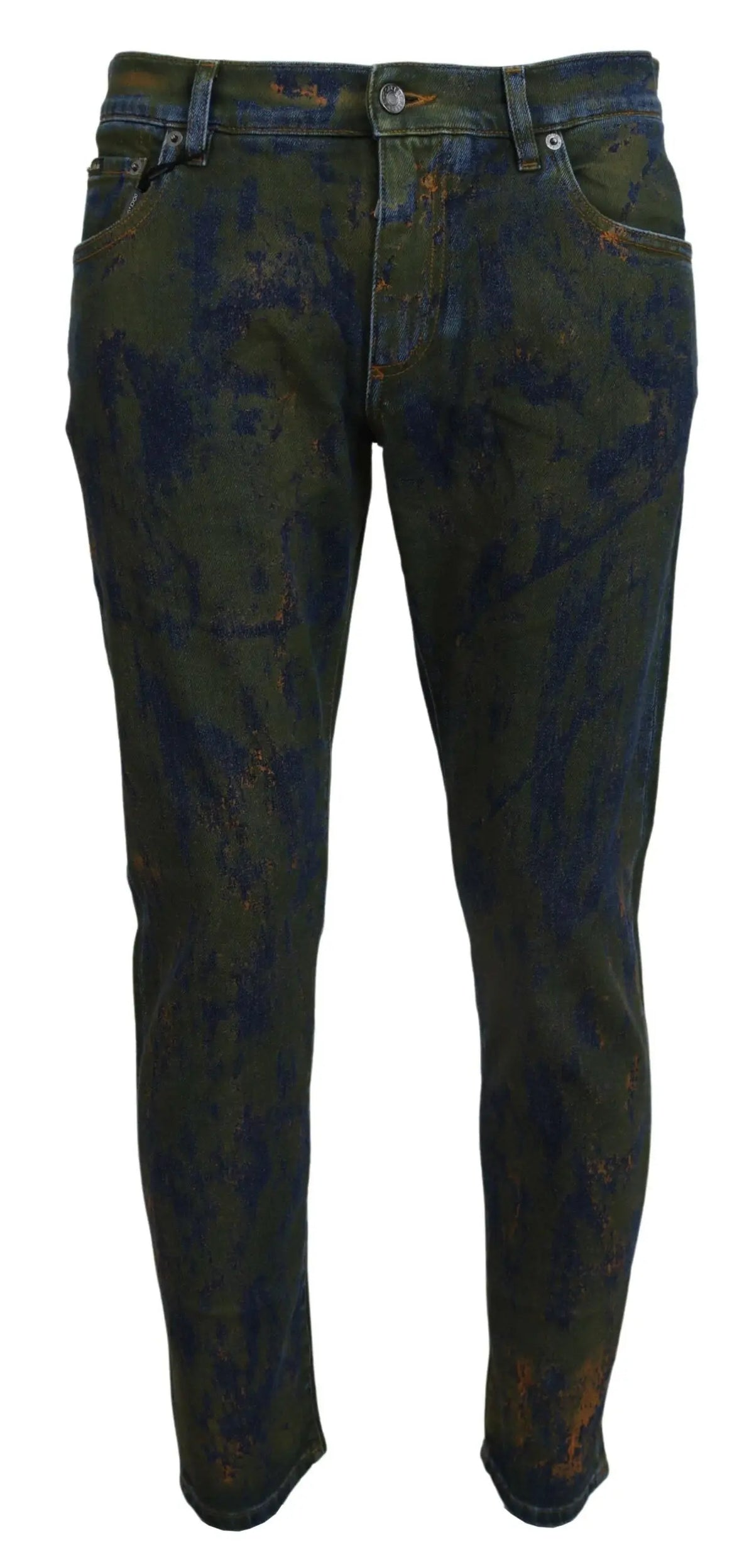 Jean skinny en coton bleu vert dolce & gabbana avec effet usé et éclaboussures de peinture