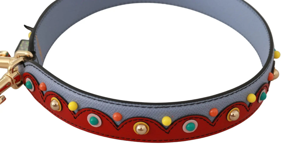 Collier en cuir rouge et gris avec clous turquoise jaune et orange pour bandoulière de sac dolce & gabbana bleu