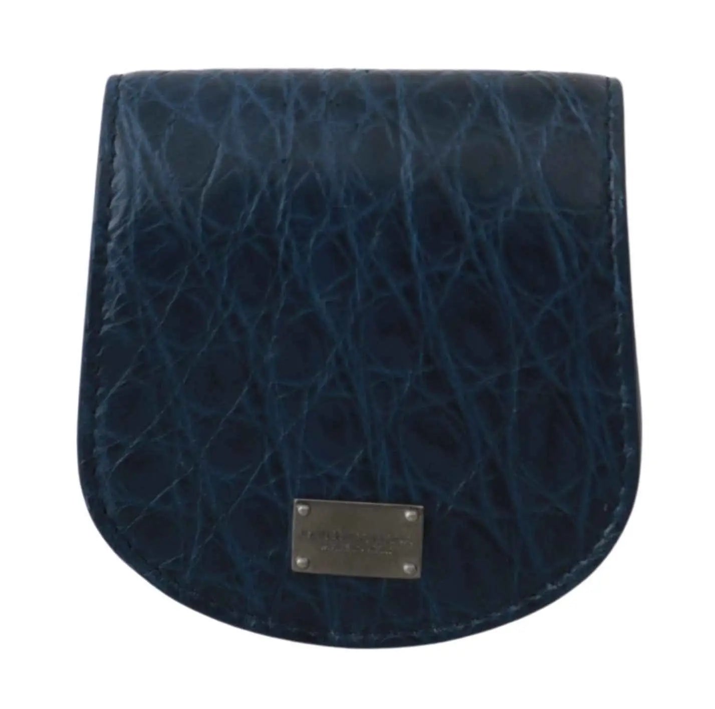 Portefeuille compact dolce & gabbana bleu en cuir embossé crocodile avec plaque métallique pour porte-monnaie exotique