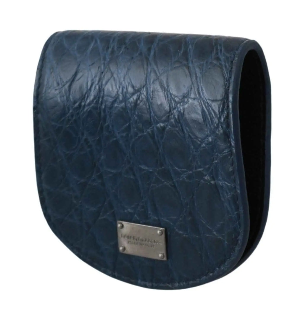Pochette dolce & gabbana bleu en cuir embossé crocodile avec plaque métal argenté pour porte-monnaie et étui à préservatif