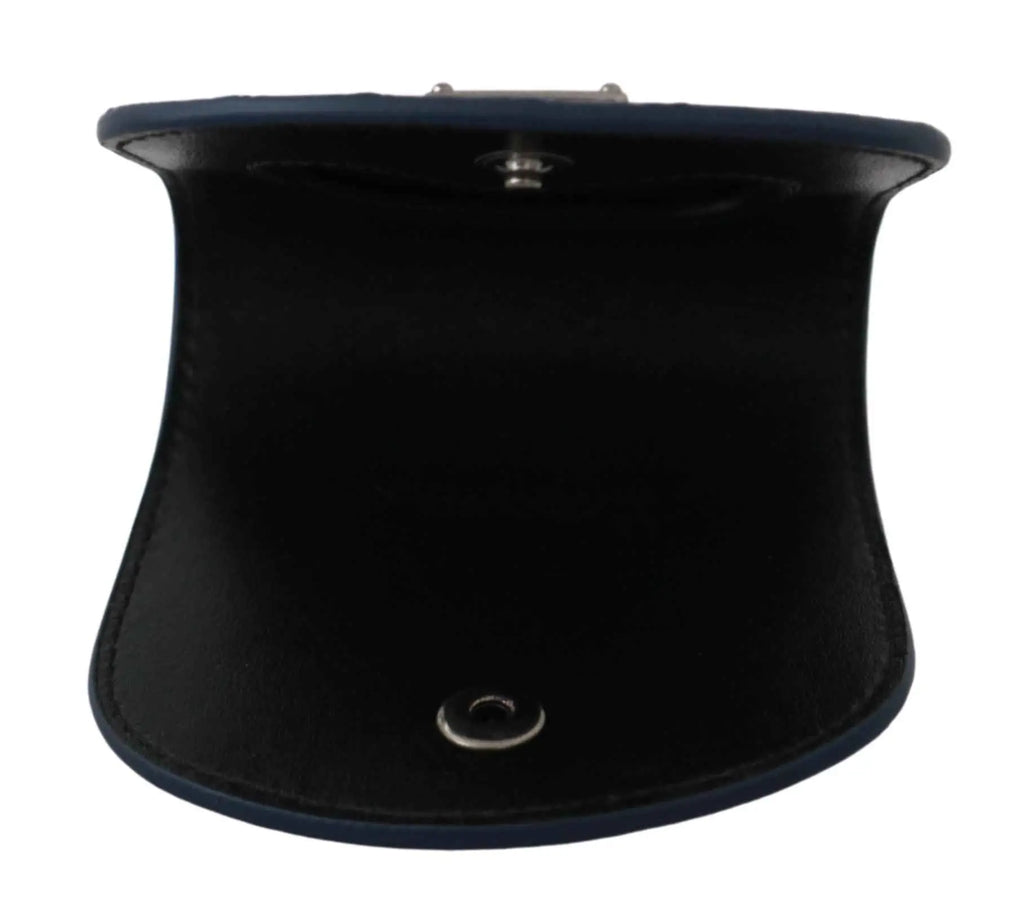 Portefeuille dolce & gabbana en cuir noir avec bordure bleu marine et ferrures argentées pour porte préservatif en peau exotique bleue
