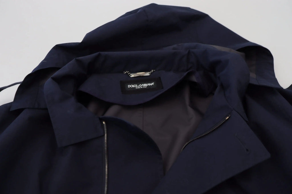 Dolce gabbana trench coat bleu marine avec col structuré et fermeture éclair dans une veste à capuche double boutonnage