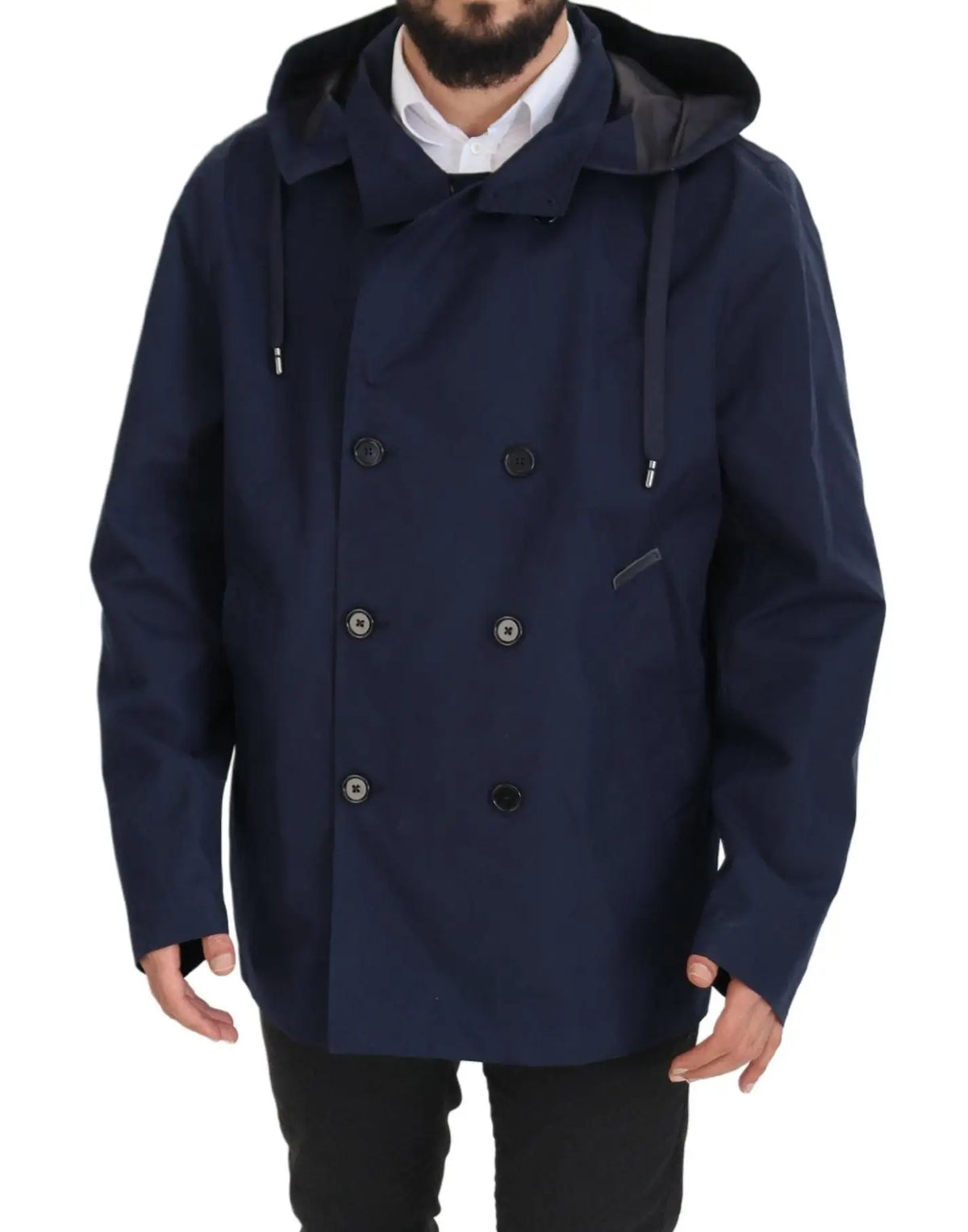 Manteau doublé bleu marine dolce & gabbana à capuche avec boutons noirs et doublure assortie