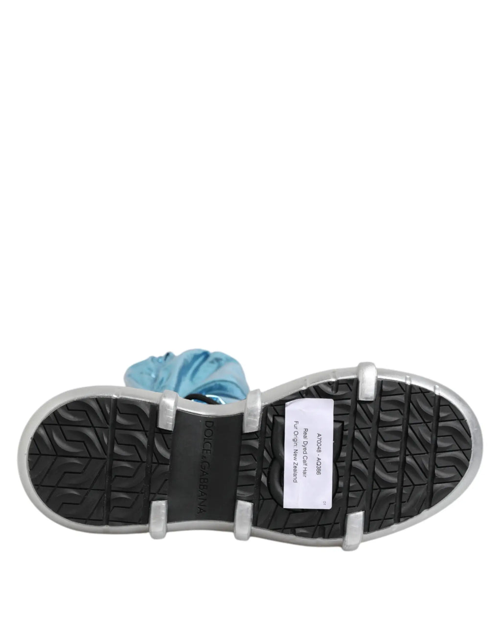 Bottes homme dolce & gabbana avec tige montante en tissu bleu clair et semelle caoutchouc noire avec accents métalliques