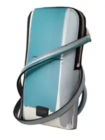 Étui de téléphone en métal argenté avec design minimaliste et panneau bleu subtil pour dolce & gabbana cross body cuir bleu