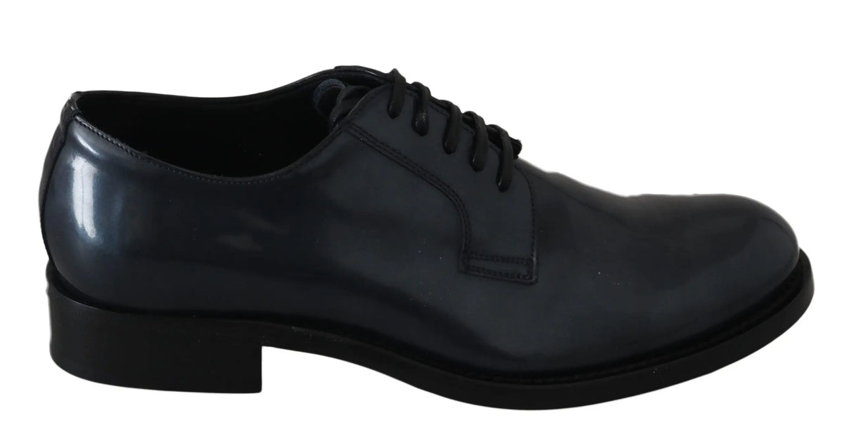 Derby dolce gabbana en cuir bleu avec lacets noirs et talon bloc bas pour tenue formelle