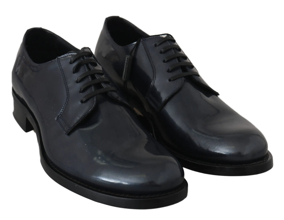 Dolce & gabbana derby blue en cuir avec lacets et talon bloc bas pour chaussures de ville habillées