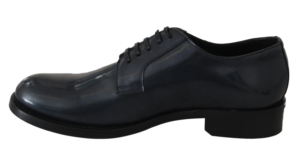 Derby bleu en cuir dolce gabbana avec finition vernie noire et design lacé classique pour tenue formelle