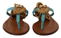 Dolce & gabbana sandales plates devotion en cuir bleu avec ornements turquoise, or et cœur en métal orné de perles