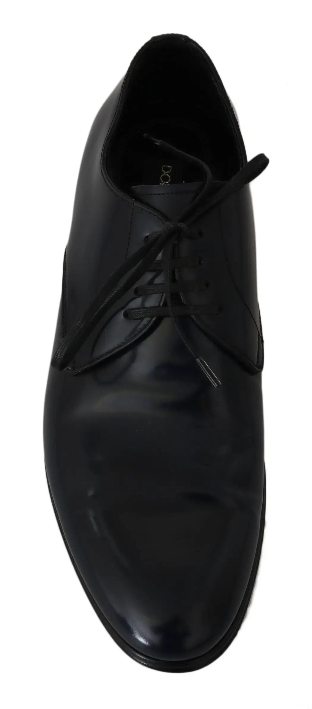 Chaussure derby homme en cuir bleu dolce & gabbana avec finition polie et lacets noirs pour tenue formelle