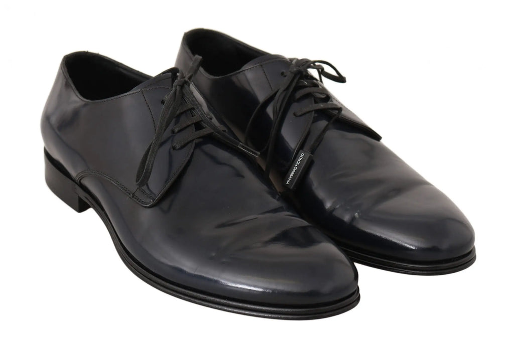 Dolce & gabbana chaussures derby homme en cuir bleu avec finition vernie élégante et lacets classiques oxford
