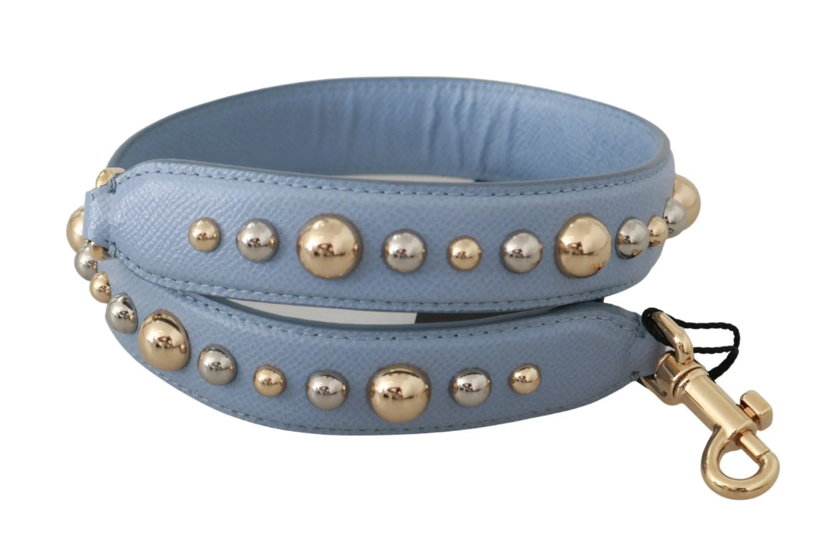 Sangle d’épaule bleu clair en cuir dolce & gabbana ornée de clous dorés avec fermoir métal assorti