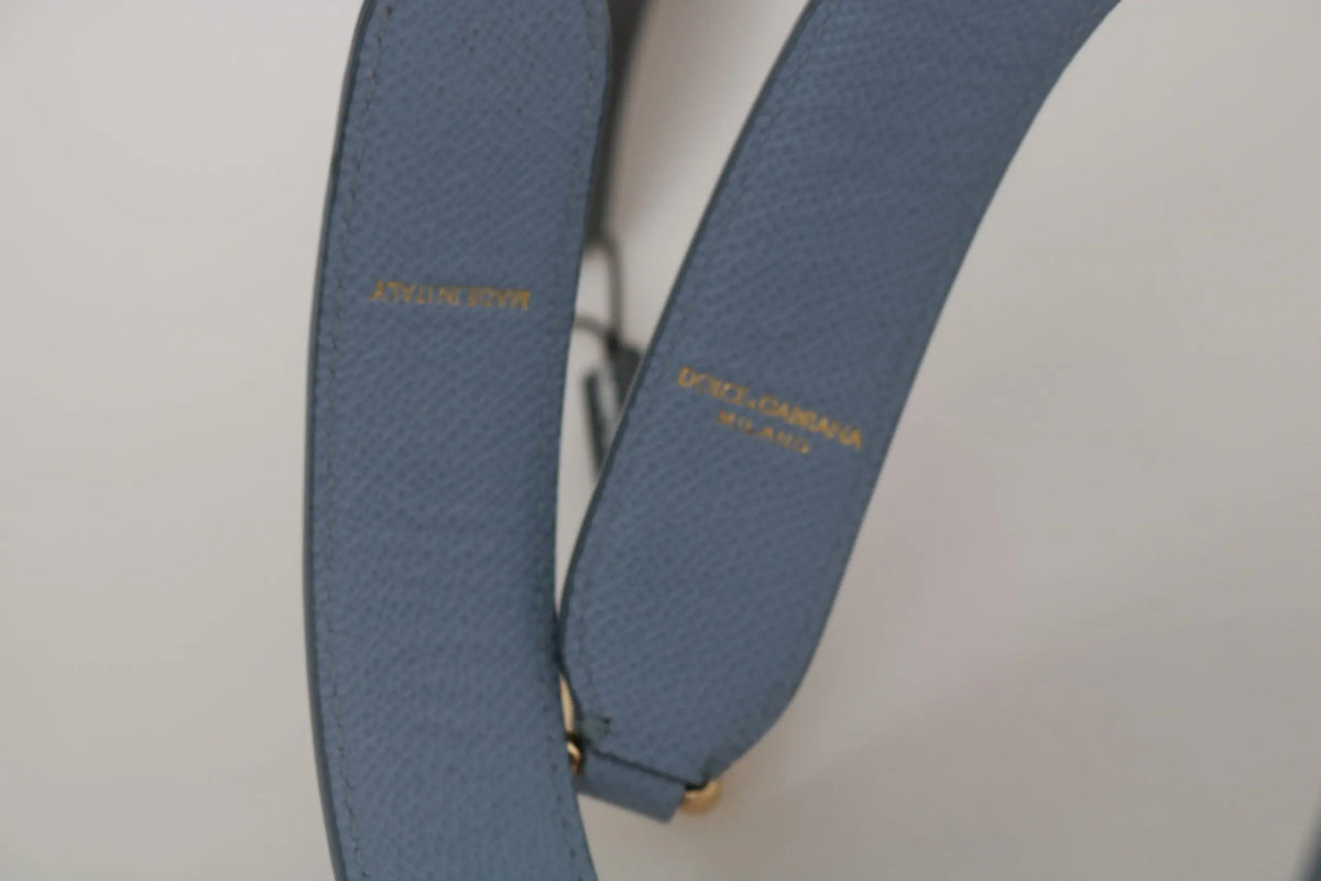 Sangle d’épaule dolce & gabbana en cuir bleu clair avec logo embossé doré