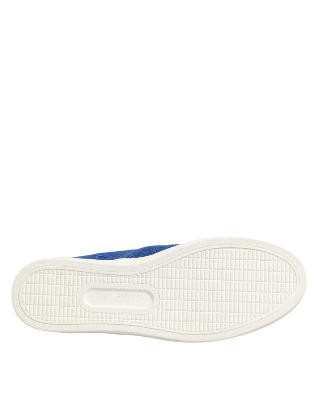 Dolce & gabbana sneakers en cuir bleu avec semelle en caoutchouc blanc et motif en grille texturé