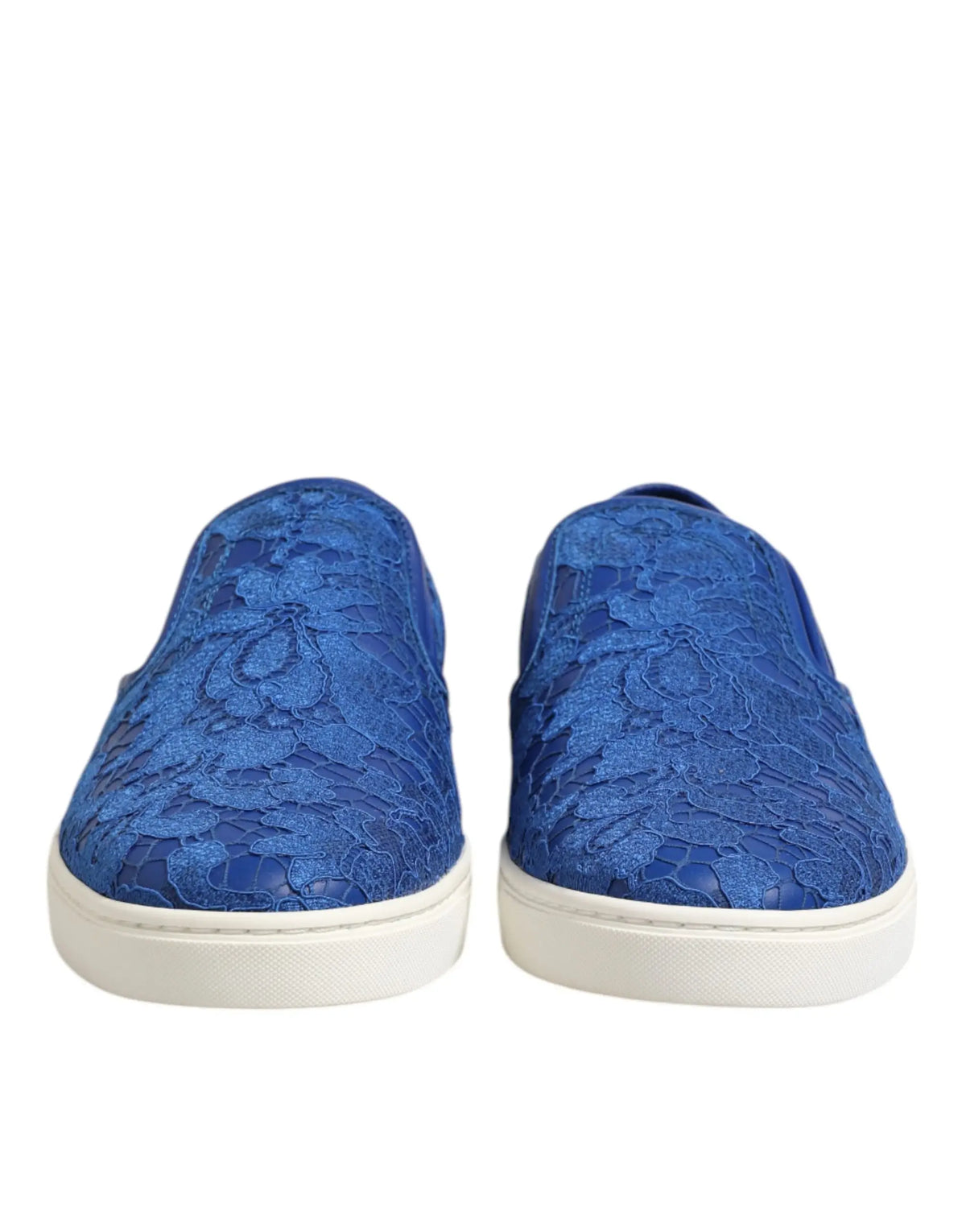 Dolce & Gabbana sneakers en cuir bleu royal à lacets avec semelles en caoutchouc blanc slip on