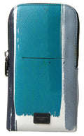 Étui de téléphone dolce & gabbana en cuir bleu avec design abstrait éclaboussure de peinture turquoise et gris