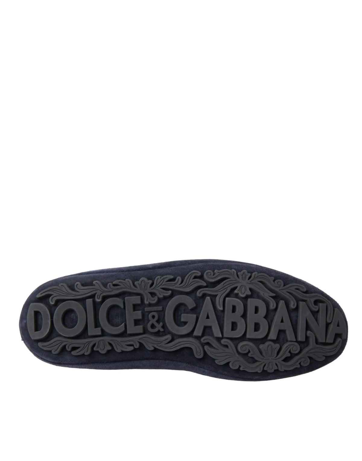 Semelle intérieure en daim bleu marine avec logo embossé dolce & gabbana et détails floraux des mocassins couronne en cuir