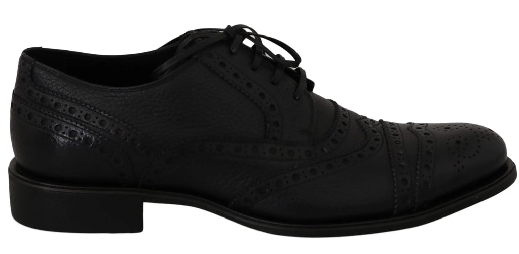 Chaussure derby bleu en cuir dolce & gabbana avec détails perforés et talon bas pour homme
