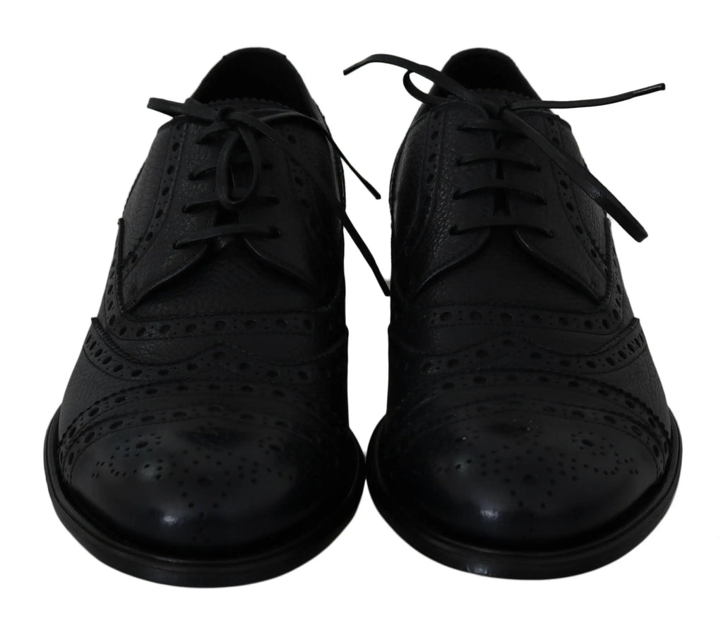 Dolce & gabbana blue leather wingtip oxford dress shoes with black leather brogue detailing and laces