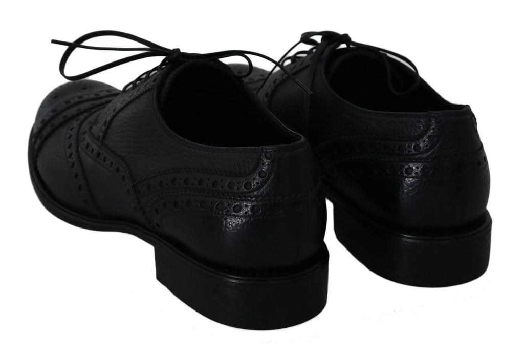Dolce & gabbana blue leather wingtip oxford dress shoes in black leather with brogue perforated detailing and laces