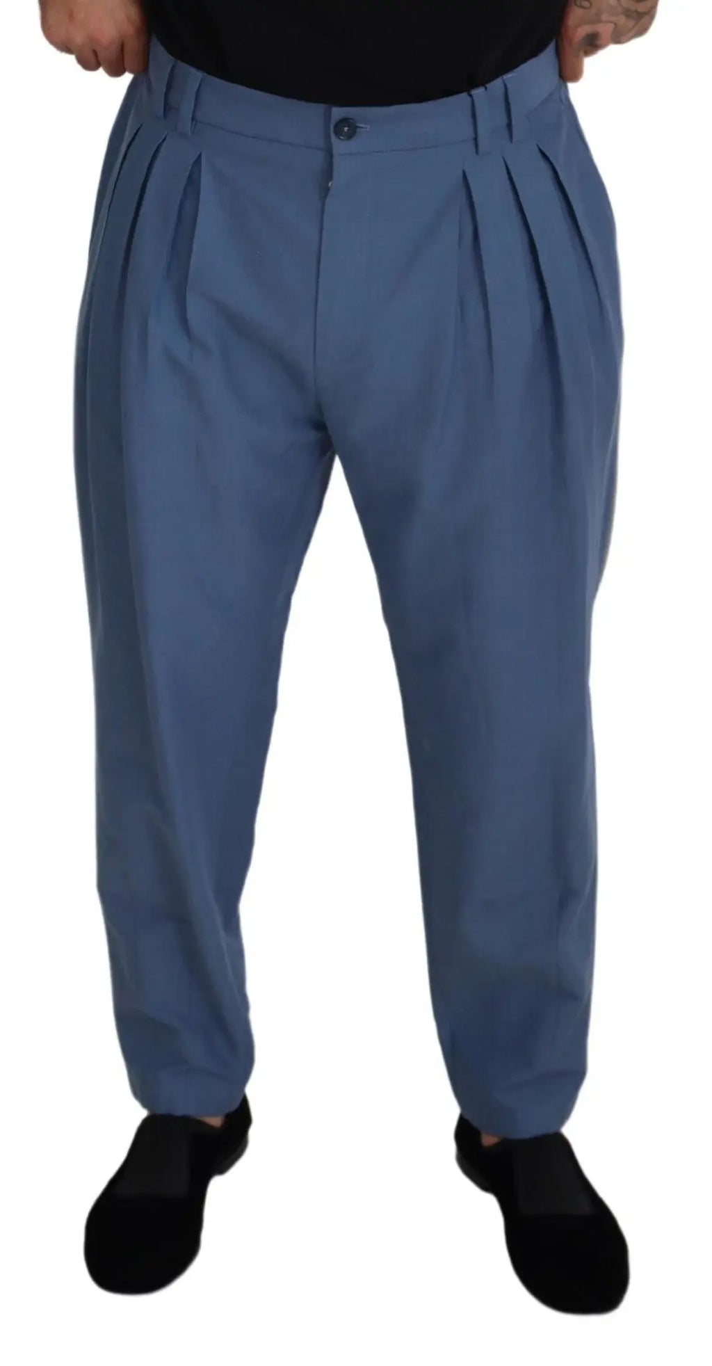 Pantalon formel chino en lin bleu dolce gabbana avec jambes droites et fermeture à bouton
